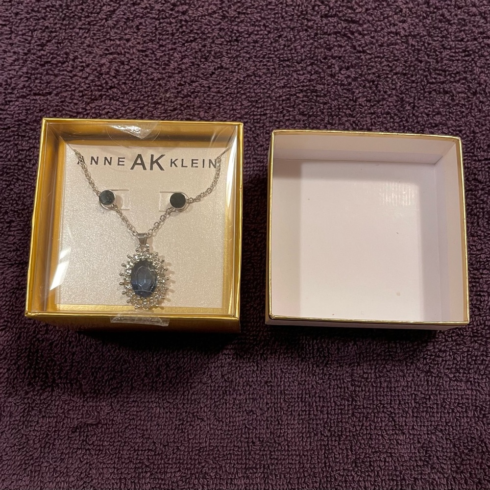 Anne Klein simulated sapphire and crystal matching necklace and earrings set